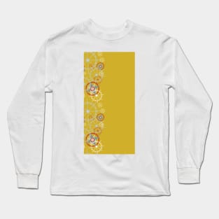 Gears, ships steering wheel, compass rose fun designs on yellow background Long Sleeve T-Shirt